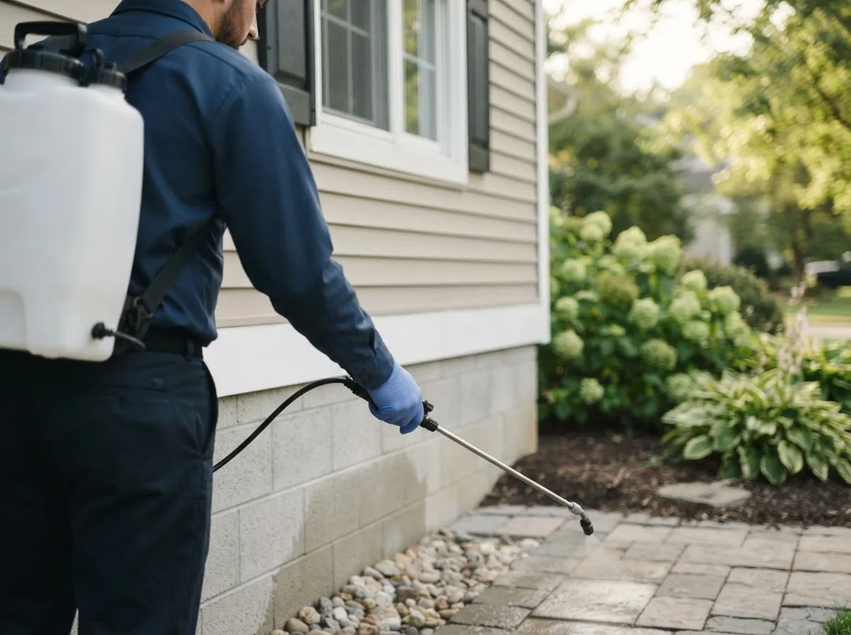 Pest control technician inspecting a home in Leona, TX
